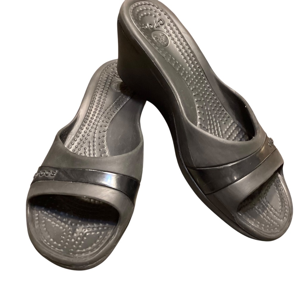 Crocs Womens Black Wedge Sassari Sandals Size‎ 10 EUC